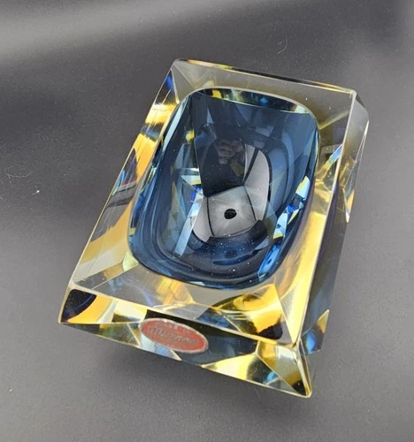 Vintage Murano Large Glass Art Ashtray Dish Faceted 5.5"x4" Touch of Elegance