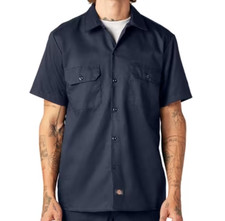 Dickies Men's Short Sleeve Button Down Flex Work Shirt Size S Navy NWT
