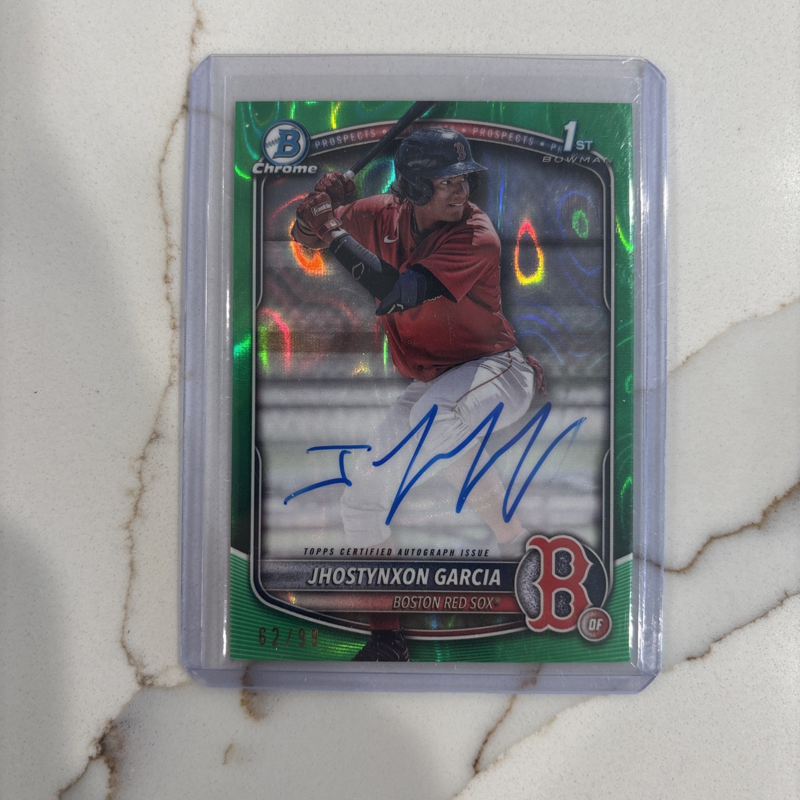 Jhostynxon Garcia 2025 1st Bowman Chrome Auto /99 Green Lava Boston Red Sox