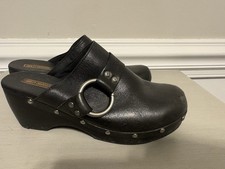 Harley Davidson Heel Mule Chunky Leather Clogs Women s Size 6 Black Studded