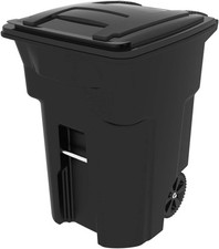 96 Gallon Black Rolling Outdoor Garbage Trash Can with Wheels  Attached Lid NEW