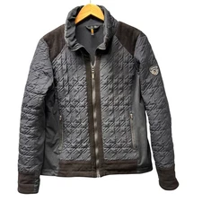 Kerrits Equestrian Jacket Womens Large Quilted Full Zip Faux Suede Details 