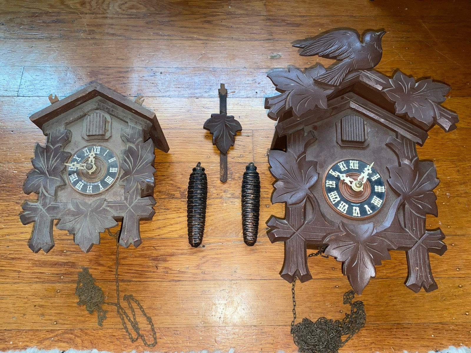 Two Vintage German Made Cuckoo Clock Sold As Is For Parts And Or Repair, image size:1600x1200