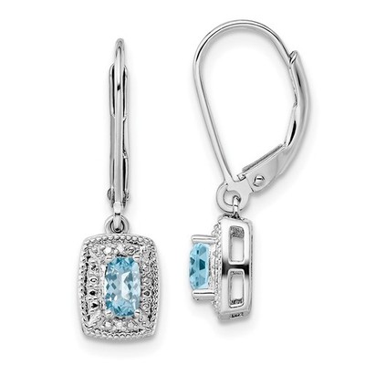 Ohrhänger Sterlingsilber rhodiniert Ovalschliff Blautopas und Diamant
