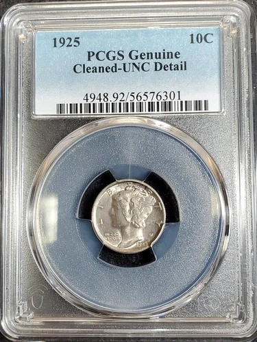 1925 Mercury Silver Dime graded Genuine UNC Detail by PCGS