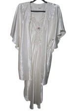 Vintage Expressions California Dynasty White Satin Lace Nightgown Robe Set...