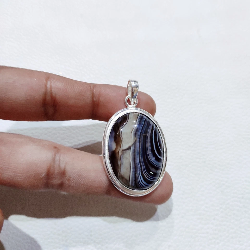 Ciondolo pietra preziosa agata argento sterling 925 ciondolo fatto a mano aga... - Immagine 2 di 4