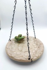 T 2 Collections 7  Hanging Ceramic Floral Bird Bath w/ Metal Chain