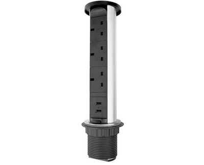 Elbe Inno Pop Up Steckdose 3-fach mit 2 USB wasserdichte Abdeckung Ladegerät EL1053WU-UK
