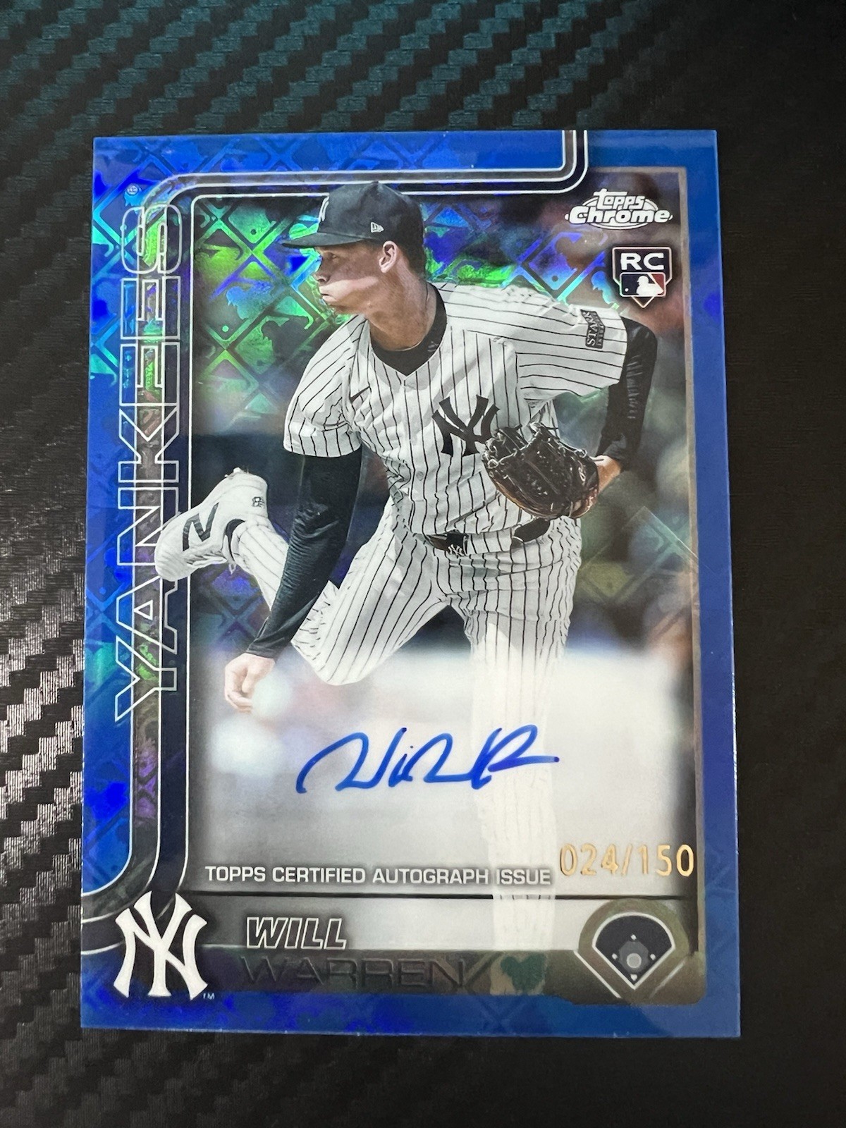 2025 Topps Chrome LOGOFRACTOR Will Warren RC Auto Blue /150