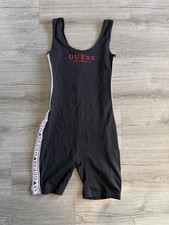 GUESS Women's Black Unitard One-Piece Medium, Logo, Straps, Sleeveless
