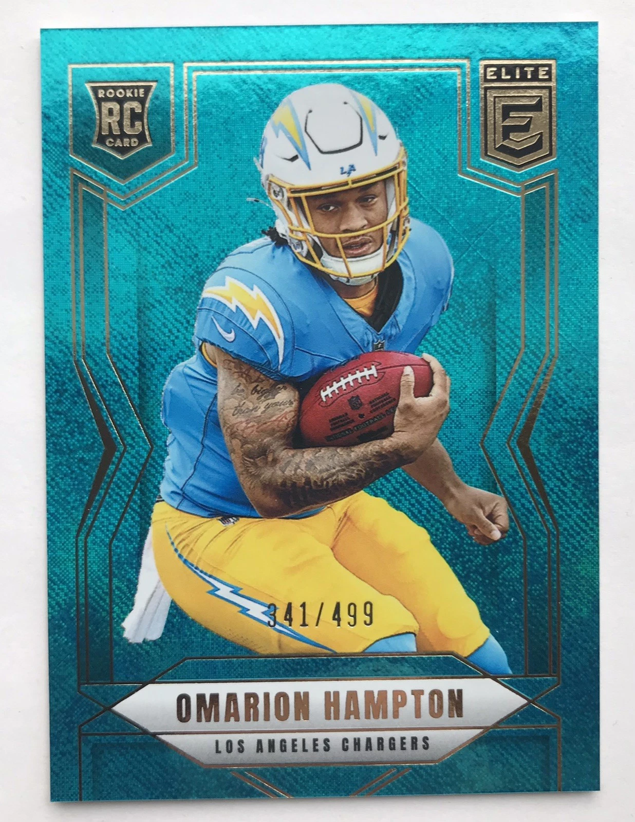2025 Panini Donruss Elite Omarion Hampton Teal Matrix RC /499 #132 Chargers