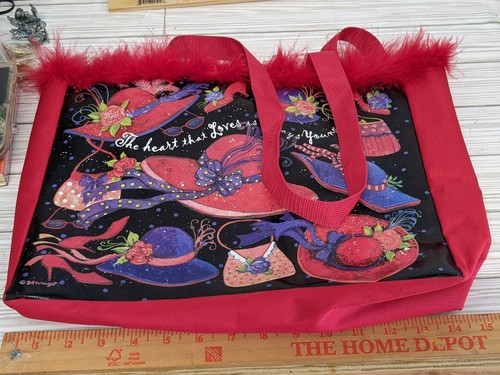 Red Hat Society Tote w/Feather Trim 14x11x3 - Picture 6 of 7