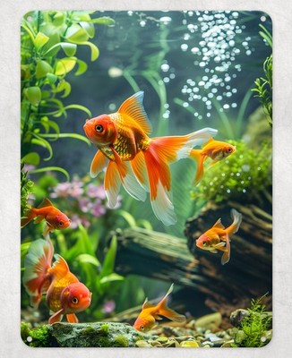 Goldfisch im Wasser Metall Poster Wand Blechschild Männerhöhle Schuppen Haus Plakette
