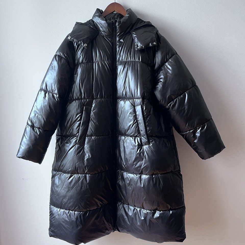NWT H&M Women’s Black Puffer Hooded Winter Coat Sz XL eBay