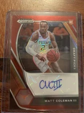 Matt Coleman III 2022 Prizm Draft Red Prizm Rookie Auto Card #DP-MCO SP /199