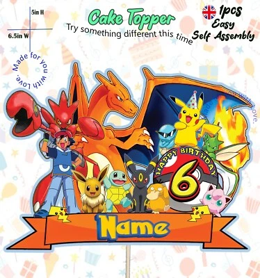 Personalised POKEMON cake topper, Name & Age, Birthday Party Decoration New