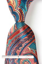 New Classic Paisley Blue Red Orange JACQUARD WOVEN 100 Silk Men's Necktie Tie