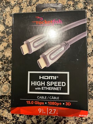 HDMI Cable 9 FT Genuine Rocketfish RF-G1168 High Speed With Ethernet Gray