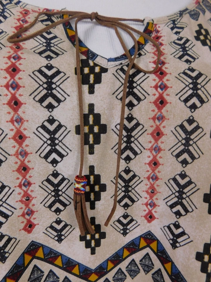 Top túnica cato mujer 18/20W boho estampado tribal manga larga cuello corbata Foto 3 de 4