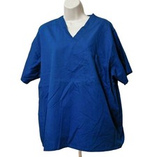 May Hill Uniforms Scrub Top XL Dark Teal Blue Short Sleeve Pullover Polyester