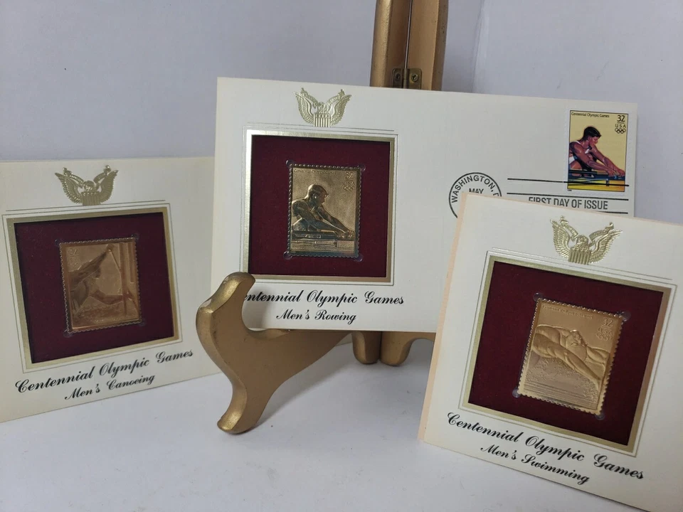22kt Gold FDC 1st Day Issue Centennial Olympic Games Mens Rowing Swimming Canoe - Image 3 of 4