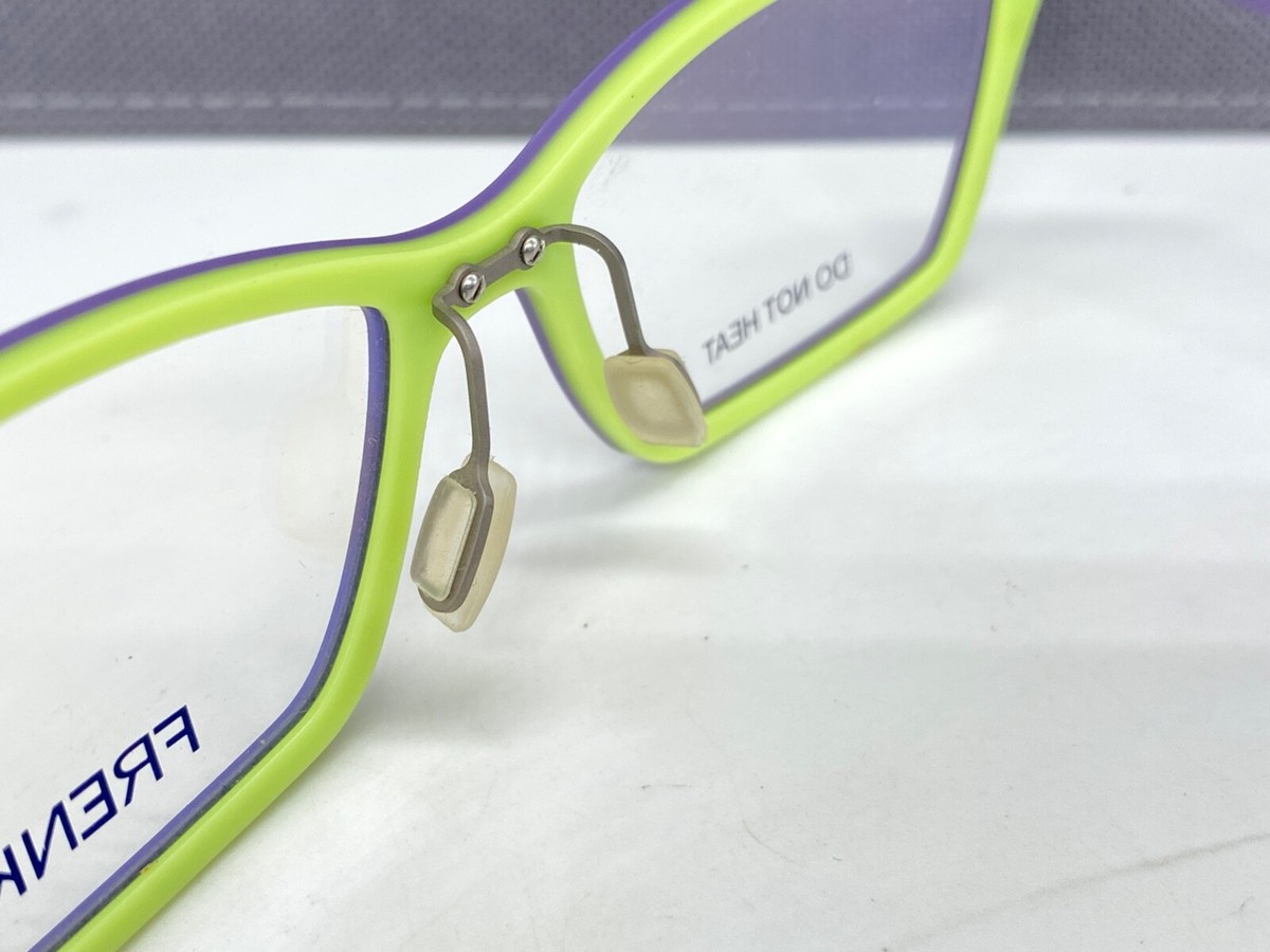 Brille3788 アイボリー×ブルー　M FRENK Brille Damen Lila Limette Titan Rechteckig Vollrand