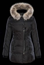 Nicole Benisti Black Down Leather Jacket Parka Coyote Fur Trim Jk6047 Sz L