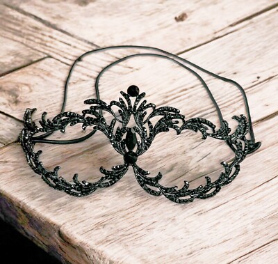 Black Crystal Masquerade Mask, Halloween Party Mask, Prom Mask, Renaissance Mask