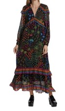 Farm Rio Fruit Garden Maxi Dress Womens Sz M Colorful Ruffle $285 Long Sleeve