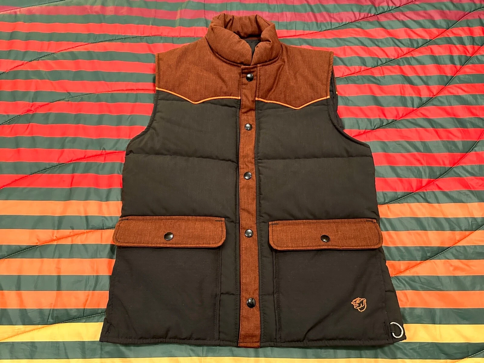 VINTAGE RARE 70s 80s Arcticwear Western Button Puffer Vest Mens S Brown Black
