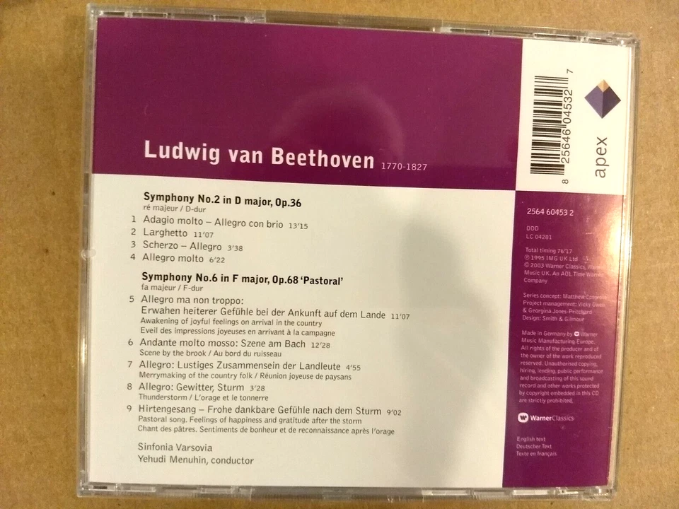 BEETHOVEN 9 SYMPHONIES YEHUDI MENUHIN..SINFONIA VARSOVIA..5 CD SET..FREE SHIP - Image 4 of 4