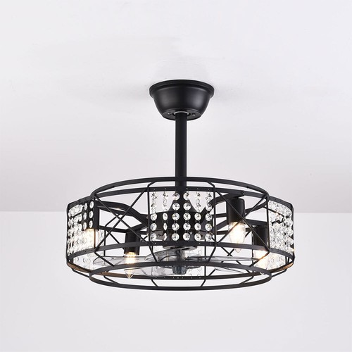 20'' Rustic Farmhouse Ceiling Fan Light Metal Cage Chandelier Fan Lamp w/ Remote - Picture 15 of 19