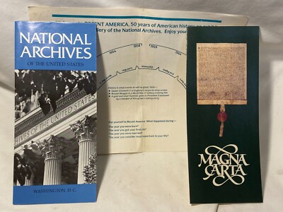 National Archives Vintage 1980's Brochures Lot of 3 Archives Magna Carta Map