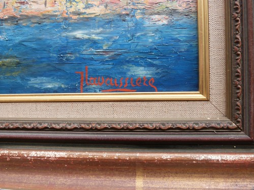 J. LAVAISSIERE Marine, Port en Méditerranée Tableau Huile sur toile signé - Picture 4 of 9