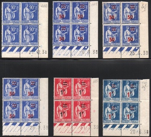 FRANCE - LOT DE 6 COINS DATÉS - TYPE PAIX - YT 368 / 479 / 482 / 482 / 483 / 485