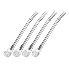 4Pcs 6.2" Stainless Steel Spoon Straw Drinking Straw Spoon with Filter Silver