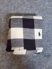 POLO RALPH LAUREN Black/Gray Reversible -80 Lambswool/20 Nylon- Scarf Italy 