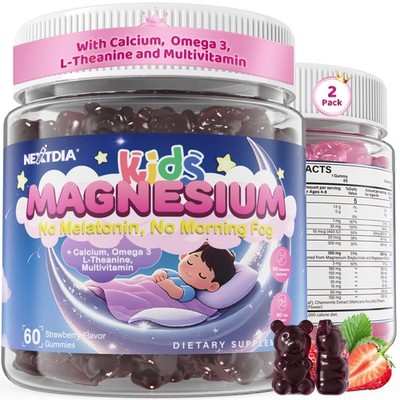 Kids Magnesium Glycinate Gummies + Calcium + Omega 3 - Kids Sleep & Calm Gumm...