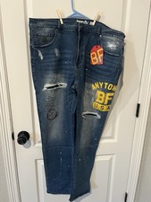 Born Fly Distressed Denim Jeans – Size 42 – Paint Splatter – NWT