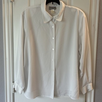 Notations Women s Plus 2X White Button Up Blouse Long Sleeve Sheer Lightweight