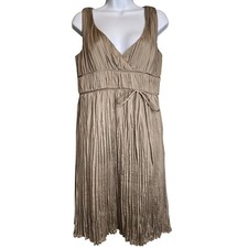 Banana Republic Womens Taupe Athena Pleated Empire Waist Dress Sz 8 Metallic