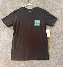 RVCA Men's Black/Teal Graphic Logo Tee Cotton Jersey Crew Neck Short Sleeve S