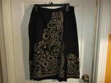 Dana Buchman Skirt Cotton  Silk Lined Black w Gold Applique -10  New