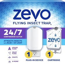 Zevo Flying Insect Fly Trap (1 Device + Refill) Featuring Blue UV Light