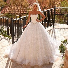 Strapless Long Wedding Dress with Beaded Tulle Skirt Stone Accent Bride Gowns