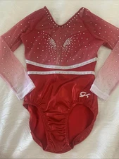 GK ELITE Leotard GYMNASTICS Red RHINESTONE Bling Competition AS Small