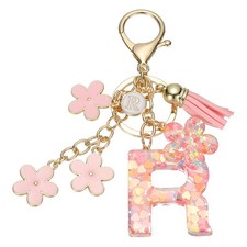 Alphabet R Tassel Cherry Blossom Initial Letter Keychain Pink, Pack of 1 