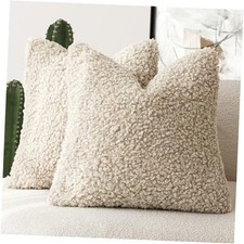 2 Pieces Faux Fur Throw Pillow Cover Decorative 18" x 18" Pack of 2 Oatmeal