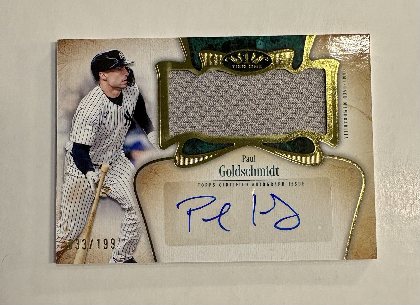 2026 Topps Tier One Paul Goldschmidt Auto Patch Relic #33/99 Yankees Game Used